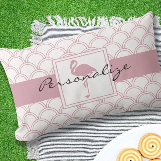 Art Deco Wave Patten Pink Flamingo Lumbar Cushion (Creator Uploaded)