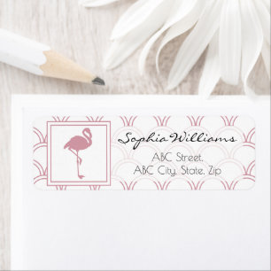 Art Deco Wave Patten Pink Flamingo Return Address Label