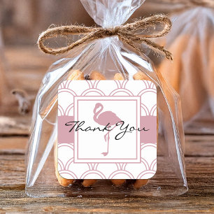 Art Deco Wave Patten Pink Flamingo Thank You Square Sticker