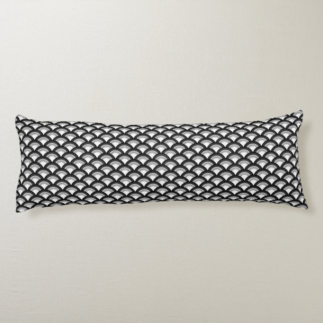Art Deco wave pattern - black and white Body Cushion (Back)