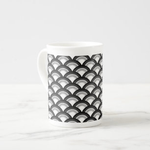 Art Deco wave pattern - black and white Bone China Mug