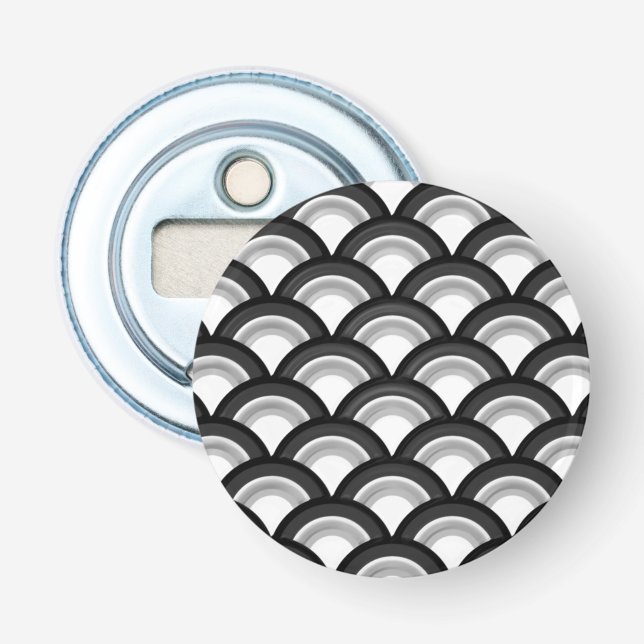 Art Deco wave pattern - black and white Bottle Opener (Front)