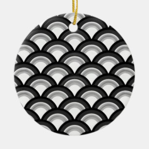 Art Deco wave pattern - black and white Ceramic Ornament