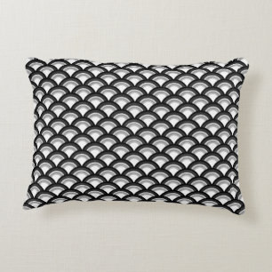 Art Deco wave pattern - black and white Decorative Cushion