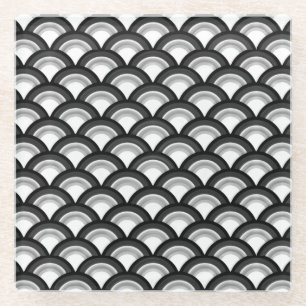 Art Deco wave pattern - black and white Glass Coaster