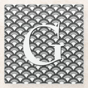 Art Deco wave pattern - black and white Glass Coaster