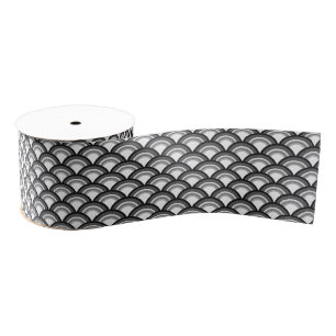 Art Deco wave pattern - black and white Grosgrain Ribbon