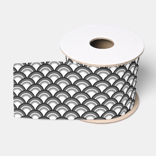 Art Deco wave pattern - black and white Grosgrain Ribbon (Spool)
