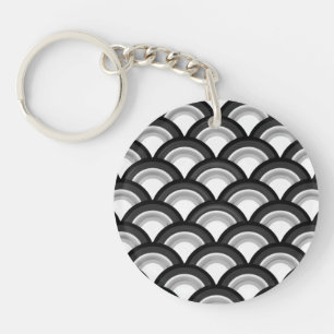 Art Deco wave pattern - black and white Key Ring