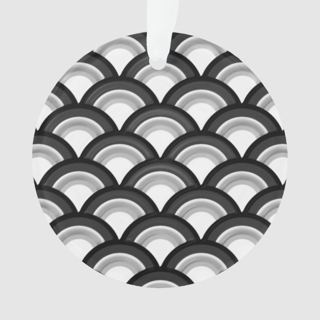 Art Deco wave pattern - black and white Ornament (Front)