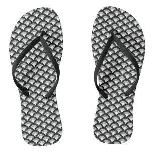 Art Deco Wave Pattern, Black and White Thongs