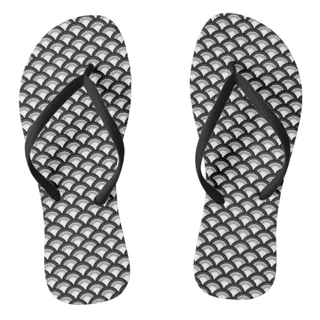 Art Deco Wave Pattern, Black and White Thongs (Footbed)