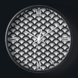 Art Deco wave pattern - black and white Wall Clock<br><div class="desc">An Art Deco pattern based on the traditional wave pattern often seen in Japanese textiles,  in black,  white and grey</div>