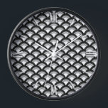 Art Deco wave pattern - black and white Wall Clock<br><div class="desc">An Art Deco pattern based on the traditional wave pattern often seen in Japanese textiles,  in black,  white and grey</div>