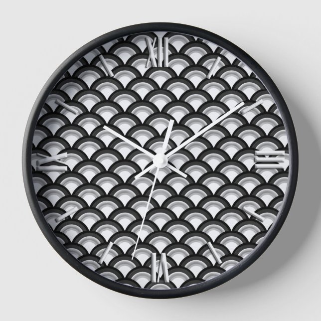 Art Deco wave pattern - black and white Wall Clock (Front)