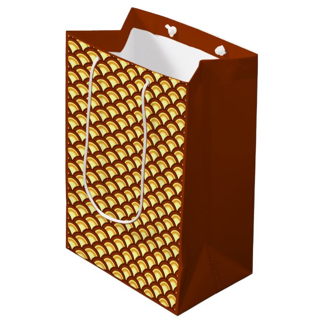 Art Deco wave pattern - chocolate and yellow Medium Gift Bag (Front Angled)