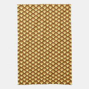 Art Deco wave pattern - chocolate and yellow Tea Towel