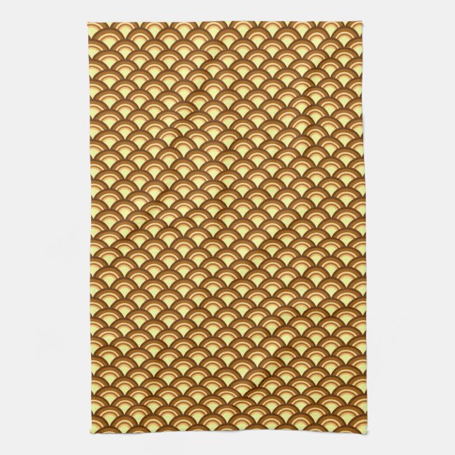 Art Deco wave pattern - chocolate and yellow Tea Towel (Vertical)