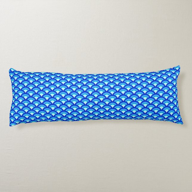 Art Deco wave pattern - cobalt and sky blue Body Cushion (Back)