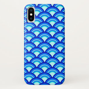 Art Deco wave pattern - cobalt and sky blue iPhone X Case