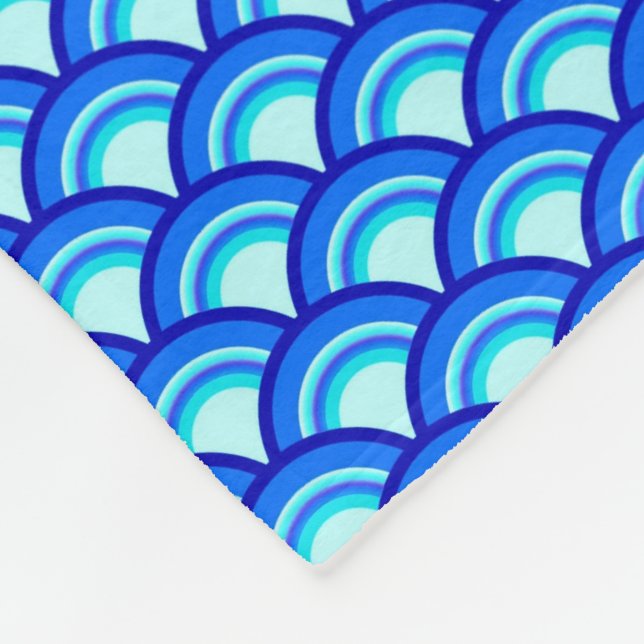 Art Deco wave pattern - cobalt and sky blue Fleece Blanket (Corner)