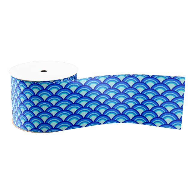 Art Deco wave pattern - cobalt and sky blue Grosgrain Ribbon (Spool)