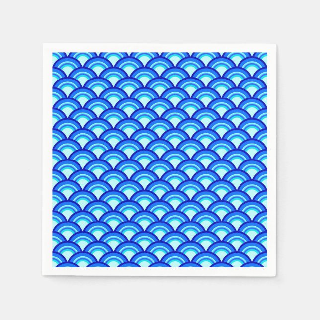 Art Deco wave pattern - cobalt and sky blue Napkin (Front)
