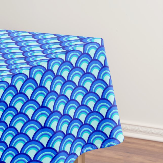 Art Deco wave pattern - cobalt and sky blue Tablecloth (In Situ)