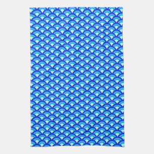 Art Deco wave pattern - cobalt and sky blue Tea Towel
