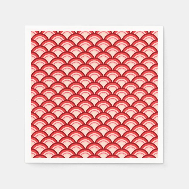 Art Deco wave pattern - coral red and pink Napkin (Front)