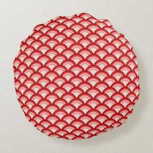 Art Deco wave pattern - coral red and pink Round Cushion