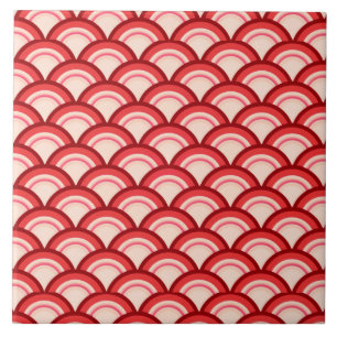 Art Deco wave pattern - coral red and pink Tile