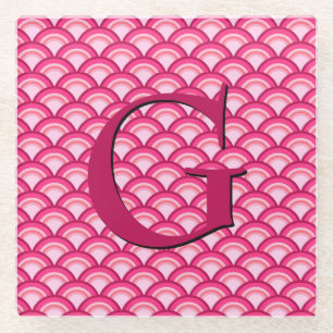 Art Deco wave pattern - fuchsia and coral Glass Coaster