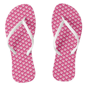 Art Deco Wave Pattern, Fuchsia and Pastel Pink Thongs