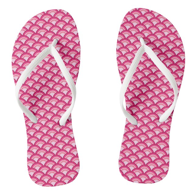 Art Deco Wave Pattern, Fuchsia and Pastel Pink Thongs (Footbed)