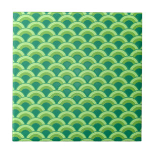 Art Deco wave pattern - jade green Ceramic Tile