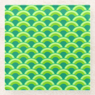 Art Deco wave pattern - jade green Glass Coaster