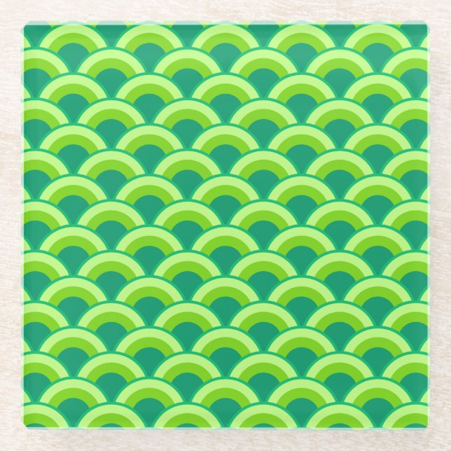 Art Deco wave pattern - jade green Glass Coaster (Front)