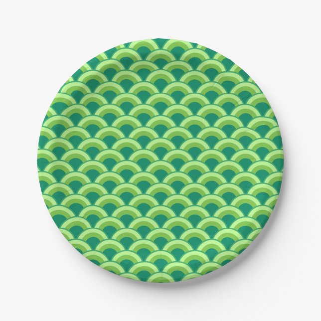 Art Deco wave pattern - jade green Paper Plate (Front)