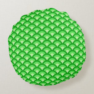 Art Deco wave pattern - jade green Round Cushion
