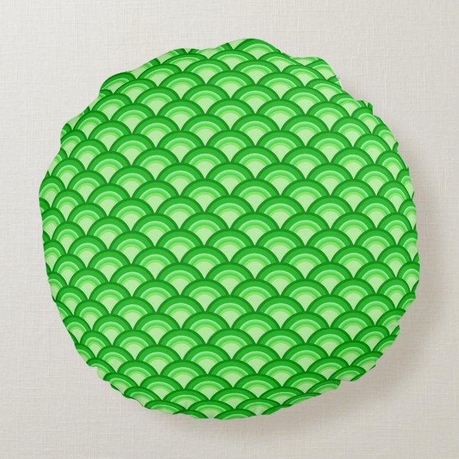 Art Deco wave pattern - jade green Round Cushion (Back)