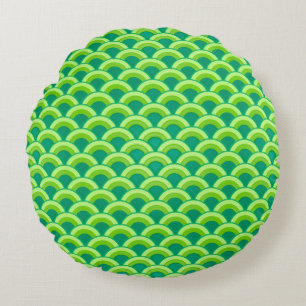 Art Deco wave pattern - jade green Round Cushion