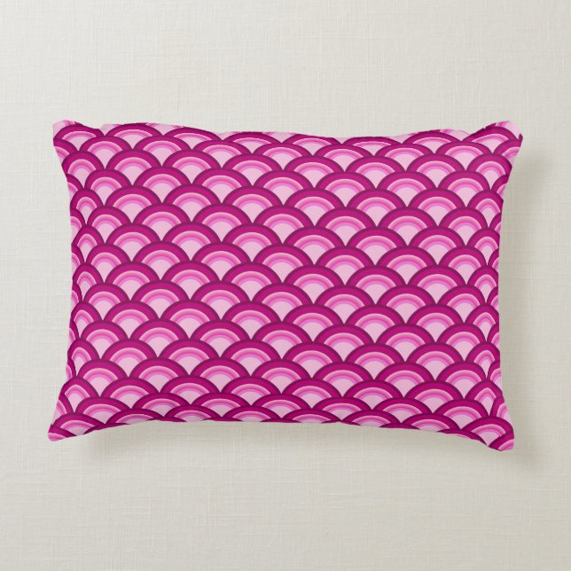 Art Deco wave pattern - magenta and pink Decorative Cushion (Back)