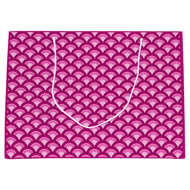 Art Deco wave pattern - magenta and pink Large Gift Bag (Front)