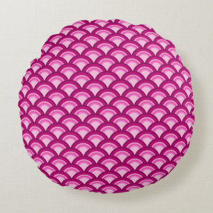 Art Deco wave pattern - magenta and pink Round Cushion