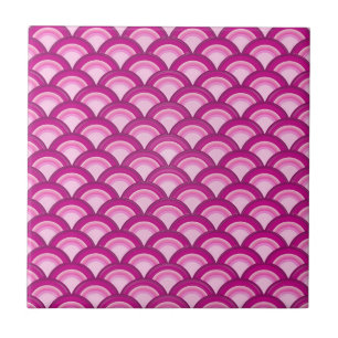 Art Deco wave pattern - magenta and pink Tile