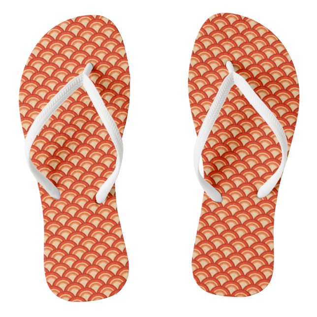 Art Deco Wave Pattern, Mandarin Orange Thongs (Footbed)