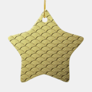 Art Deco wave pattern - metallic gold coloured Ceramic Ornament