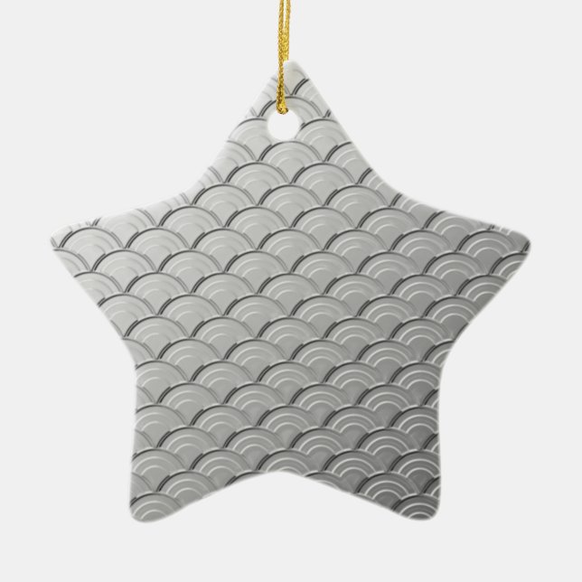Art Deco wave pattern - metallic silver coloured Ceramic Ornament (Front)