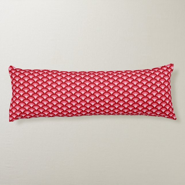 Art Deco wave pattern - red and fuchsia Body Cushion (Back)